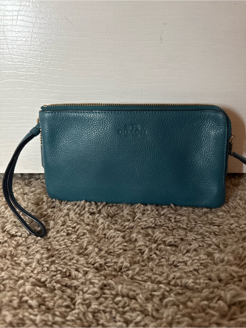 Coach Teal Pebbled Leather Wristlet